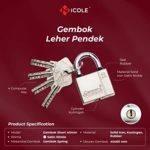 Nicole Gembok Pintu Rumah Besi / Gembok Pagar / Padlock 40mm