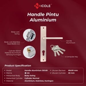 Handle Pintu Kaca Set / Handle Kunci Gagang Kotak Segi Pintu Swi