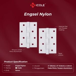 Engsel Nylon Pintu Jendela Aluminium 3 inch 4 inch  White