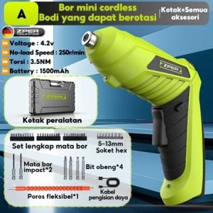 ZPER 1 Kotak Obeng Elektrik Set Komplit 4.2V Obeng Listrik Screw